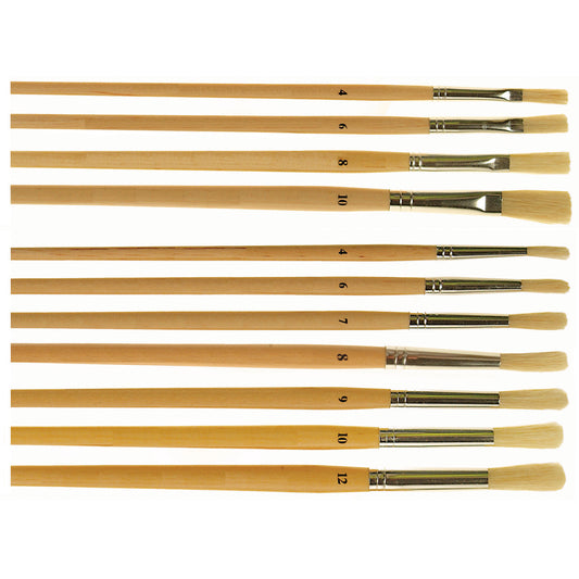 Hog Bristle Flat Brights Long Handle Paint Brush