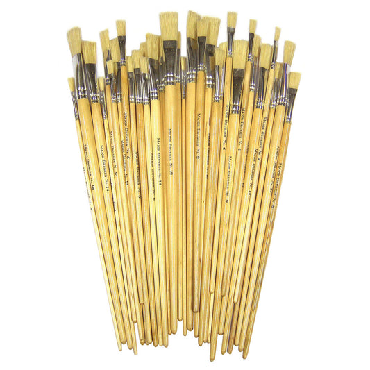 Hog Hair Flat Long Handled Paint Brush Set