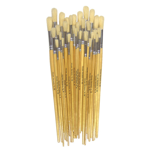 Hog Bristle Round Tip Long Handle Paint Brush - 30 Pack