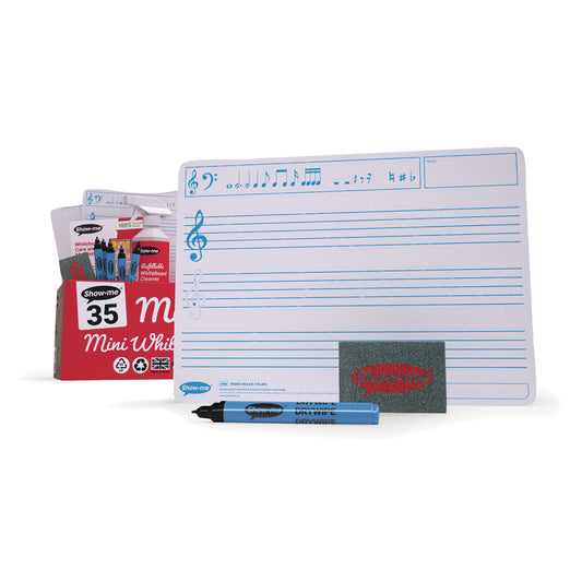 Show-Me® A4 Music Ruled Mini Whiteboards, Class Pack, 35 Sets