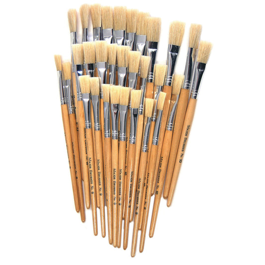 Hog Bristle Short Handle Flat Tip Paint Assorted Brushes