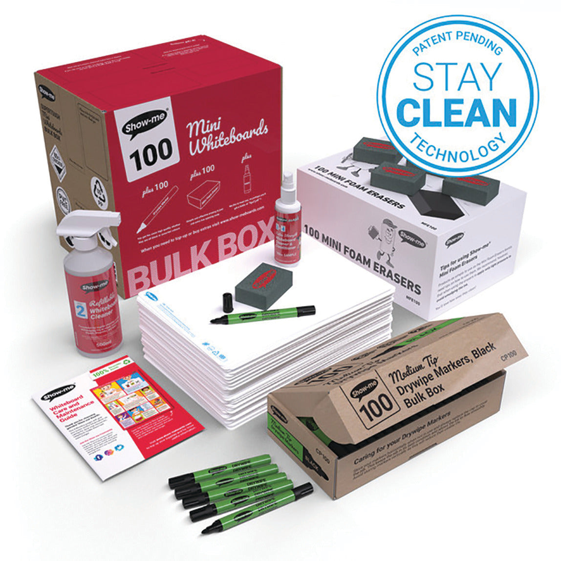 Show-me® 100 Plain A4 whiteboards + Extras