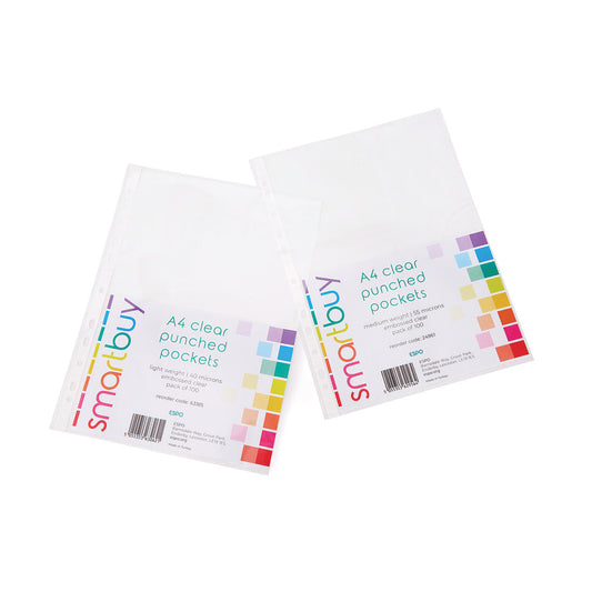 Smartbuy A4 Embossed Clear Punched Presentation Pockets