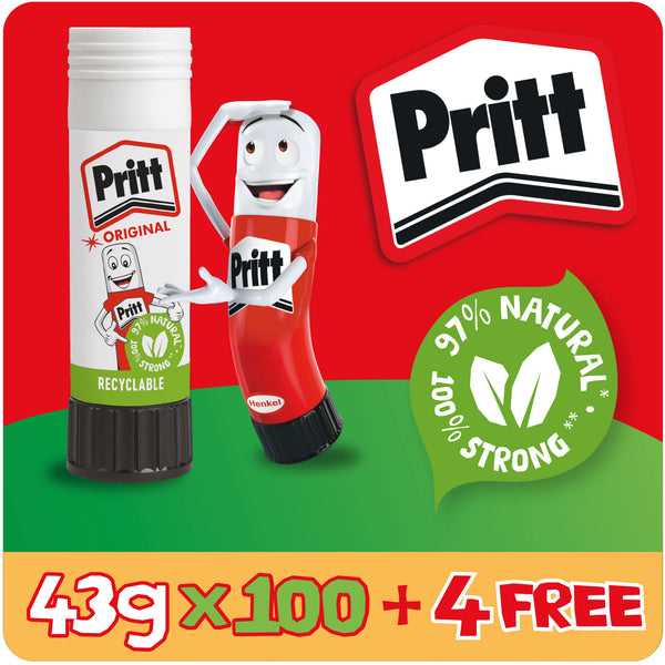 Pritt Glue Stick - 43g x 100 + 4 FREE