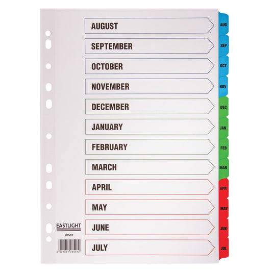 Multi Punched Tabbed Dividers Academic Year