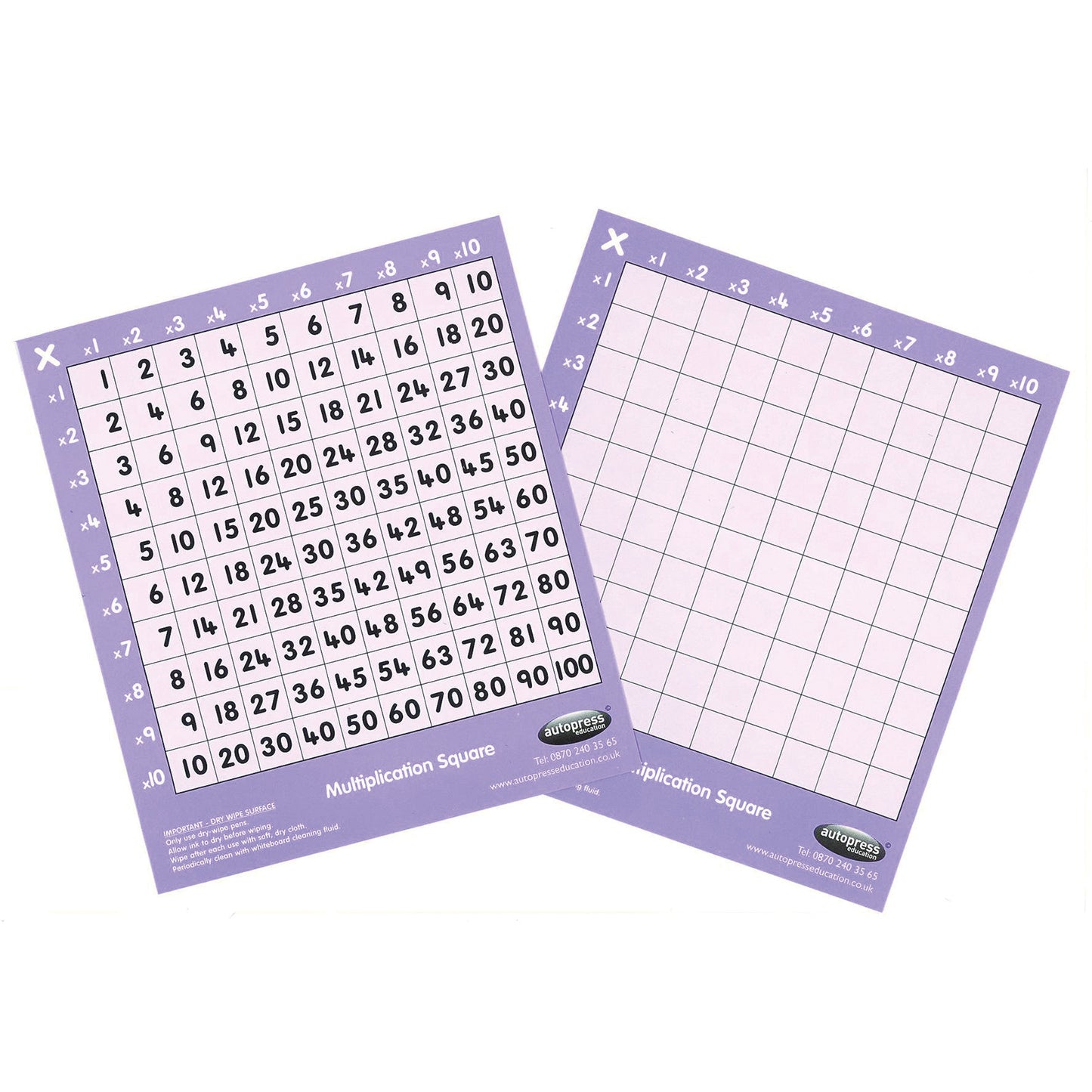 Ten Times Table Multiplication Squares