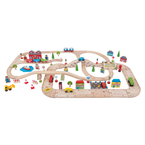 Wooden City Road and Rail Set