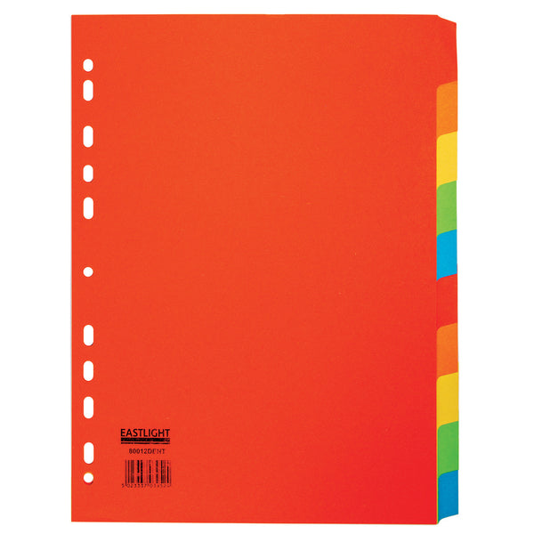 10 Position Bright Coloured Multi Punched Tabbed Dividers